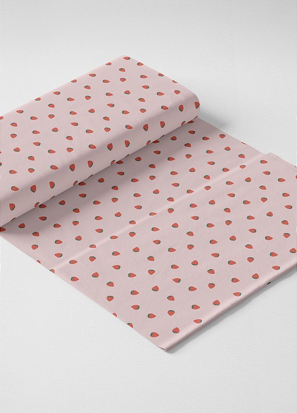Tecido Microfibra Estampa Digital Mini Morango Fundo Rosa 1,55m de Largura