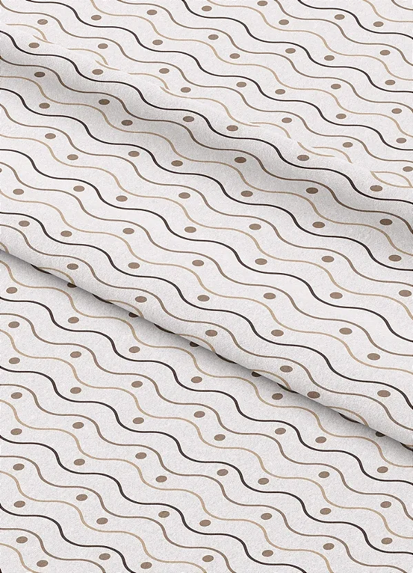 Tecido Microfibra Estampa Digital Bolinhas e Ondas Marrom 1,55m de Largura