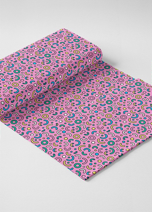 Tecido Microfibra Estampa Digital Círculos Coloridos Fundo Rosa 1,55m de Largura