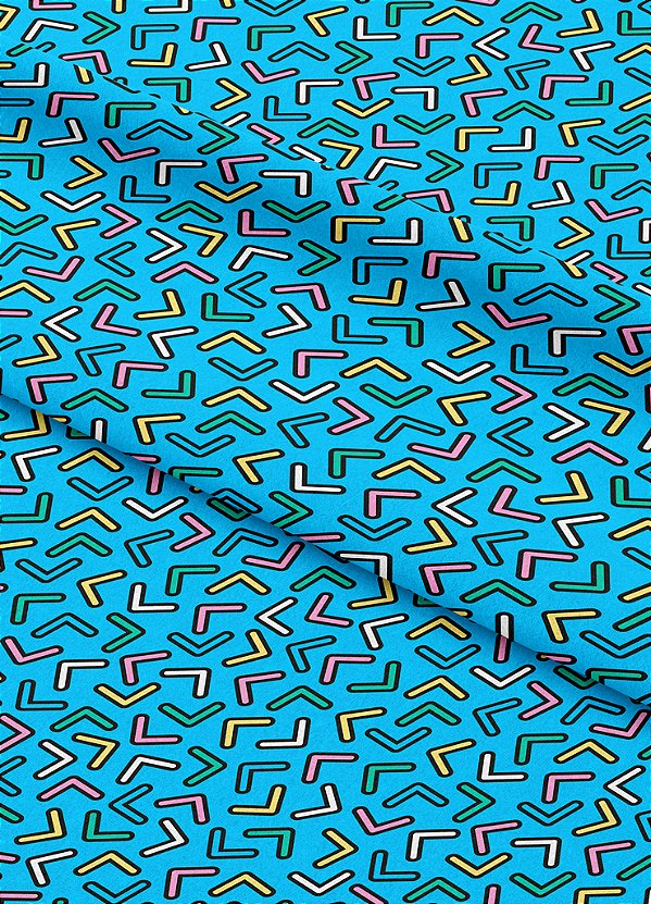 Tecido Microfibra Estampa Digital Setas Coloridas Fundo Azul 1,55m de Largura