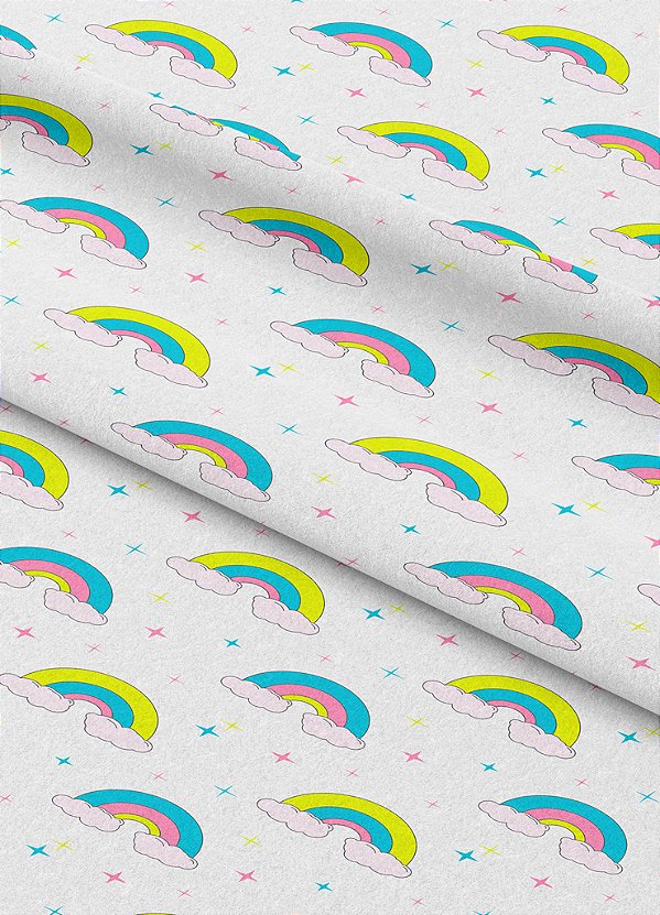 Tecido Microfibra Estampa Digital Arco Íris Fundo Branco 1,55m de Largura