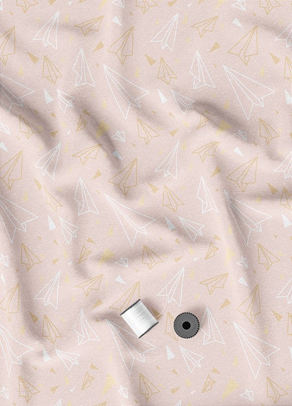 Tecido Microfibra Estampa Digital Avião de Papel Fundo Rosa 1,55m de Largura