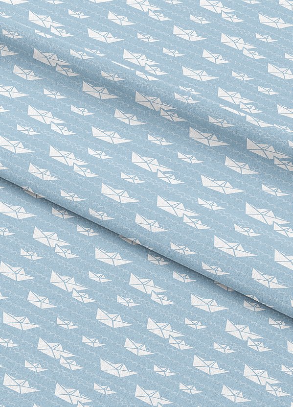 Tecido Microfibra Estampa Digital Barco de Papel Fundo Azul 1,55m de Largura