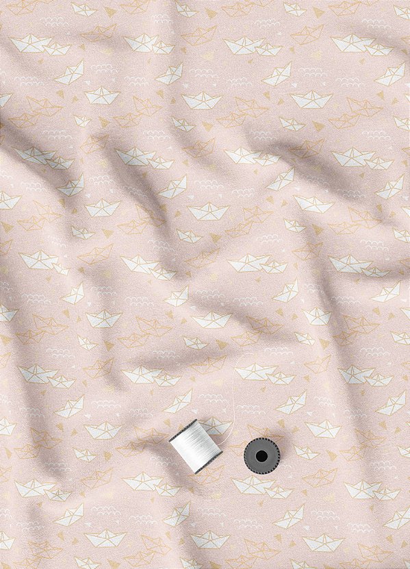 Tecido Microfibra Estampa Digital Barquinhos Fundo Rosa 1,55m de Largura