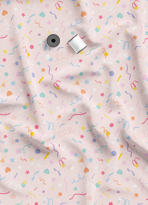 Tecido Microfibra Estampa Digital Carnaval Fundo Rosa 1,55m de Largura