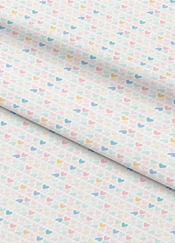 Tecido Microfibra Estampa Digital Coração em Fila Coloridos 1,55m de Largura
