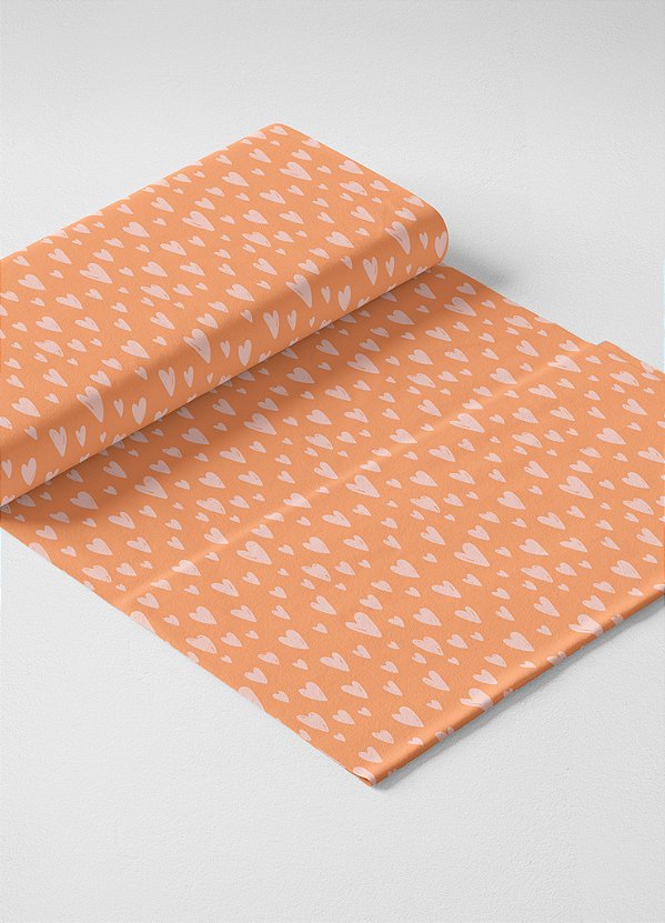 Tecido Microfibra Estampa Digital Coração Laranja e Rosa 1,55m de Largura