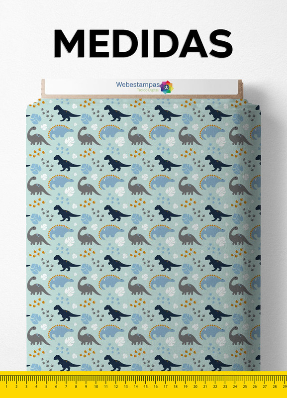 Tecido Microfibra Estampa Digital Dinossauros Fundo Azul 1,55m de Largura