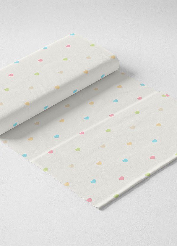 Tecido Microfibra Estampa Digital Mini Coração Fundo Branco 1,55m de Largura