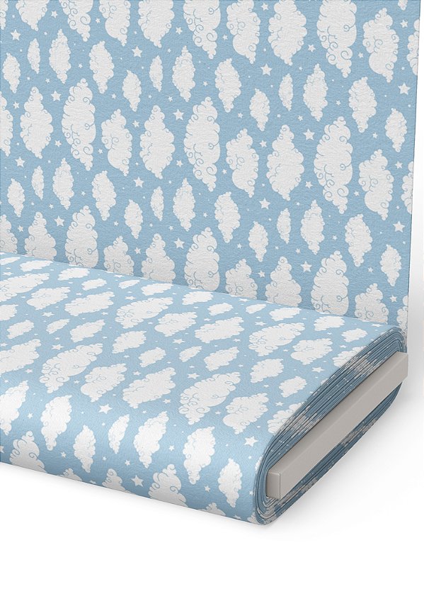Tecido Microfibra Estampa Digital Nuvem Branca Fundo Azul 1,55m de Largura