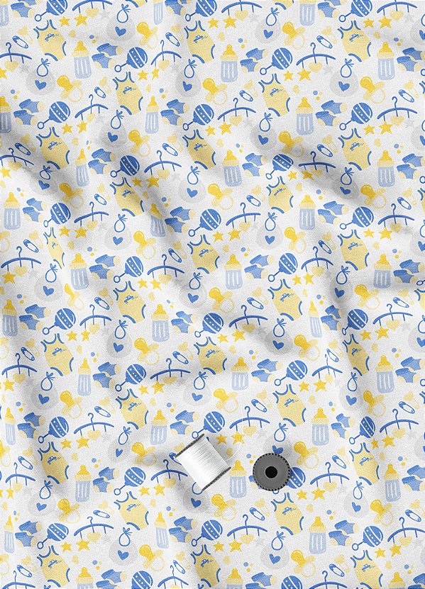 Tecido Microfibra Estampa Digital Roupinha Amarela e Azul1,55m de Largura