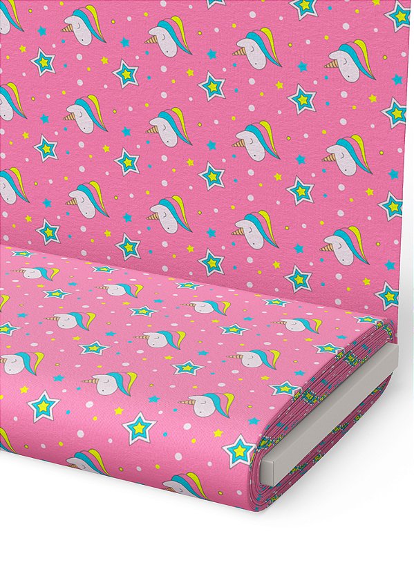 Tecido Microfibra Estampa Digital Unicornios Fundo Pink 1,55m de Largura