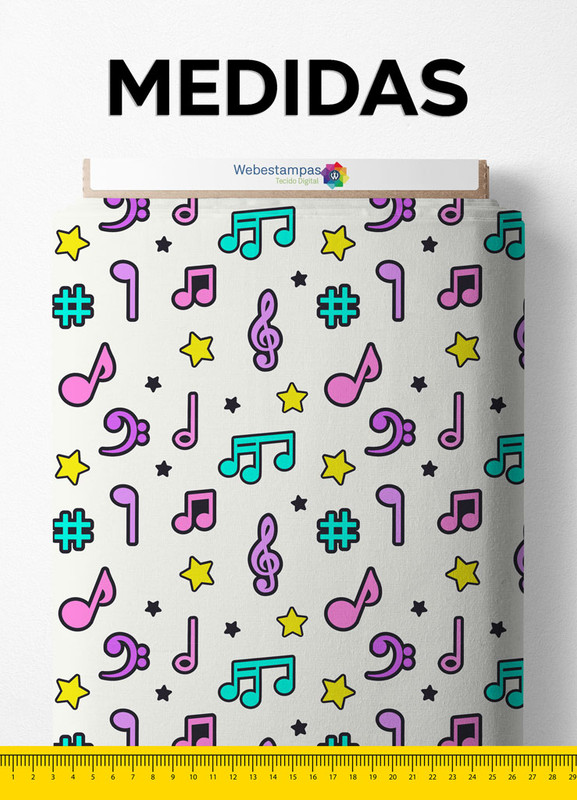 Tecido Microfibra Estampa Digital Notas Musicais Infantil 1,55m de Largura