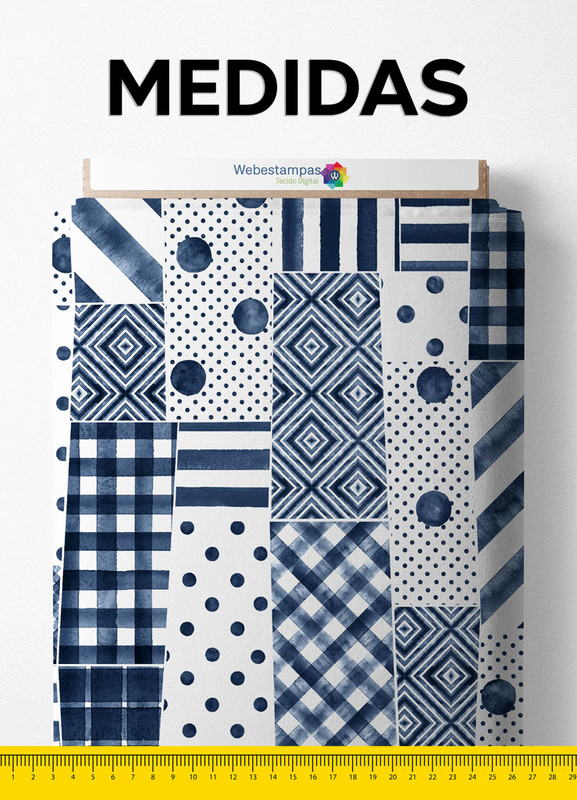 Tecido Microfibra Estampa Digital Recortes Formas Azul 1,55m de Largura