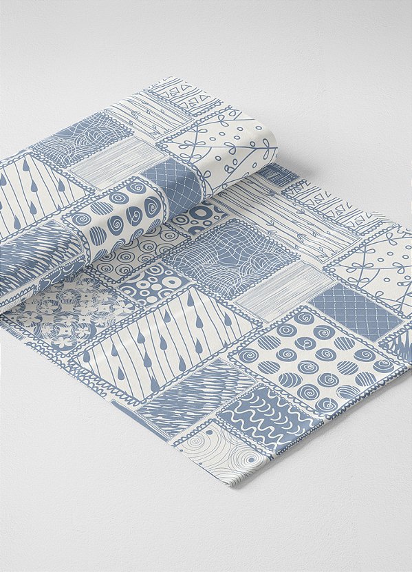 Tecido Microfibra Estampa Digital Retalhos Tons de Azul 1,55m de Largura