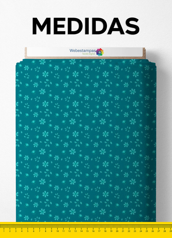 Tecido Microfibra Estampa Digital  Floral Azul Turquesa 1,55m de Largura