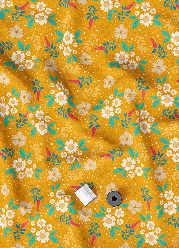 Tecido Microfibra Estampa Digital  Floral Branco e Verde 1,55m de Largura