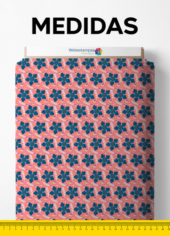 Tecido Microfibra Estampa Digital  Floral Marinho e Rosa 1,55m de Largura