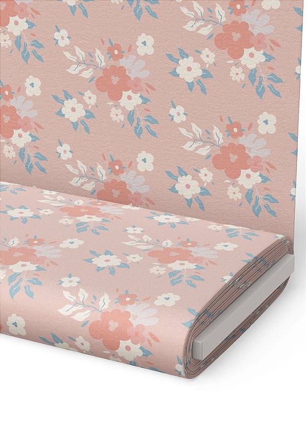 Tecido Microfibra Estampa Digital  Flores Rosa e Branco 1,55m de Largura