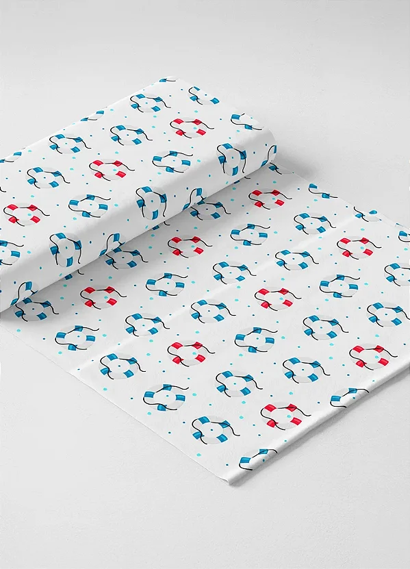 Tecido Microfibra Estampa Digital  Boias Azul e Vermelho 1,55m de Largura