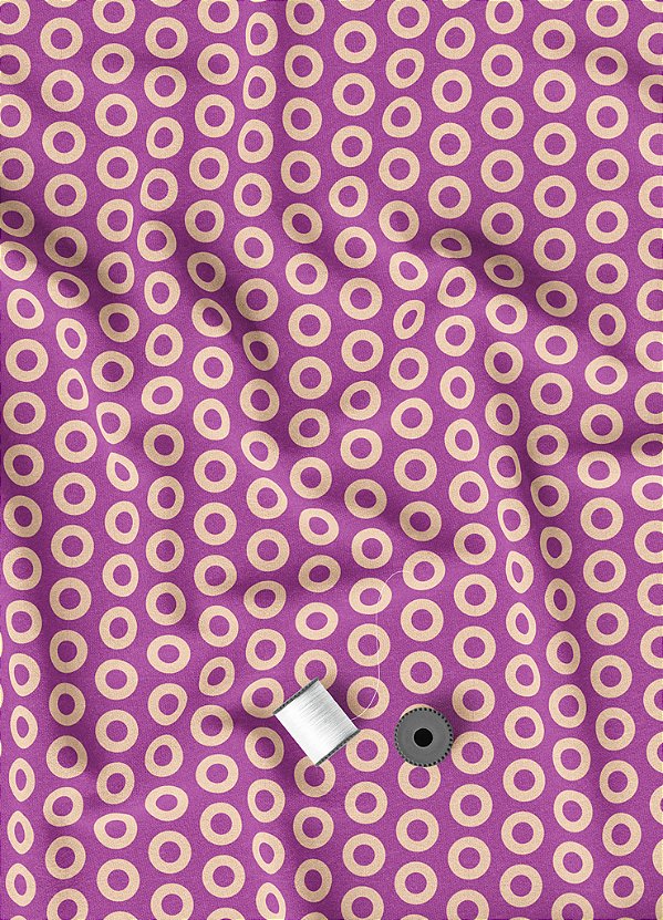 Tecido Microfibra Estampa Digital  Circulos Palha Fundo Roxo 1,55m de Largura