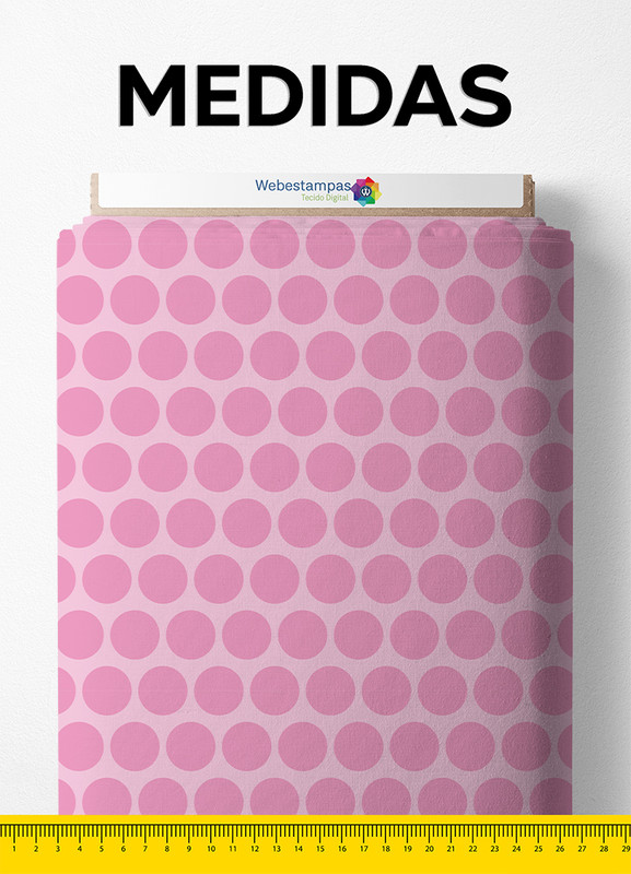 Tecido Microfibra Estampa Digital  Poa Grande Rosa e Branco 1,55m de Largura