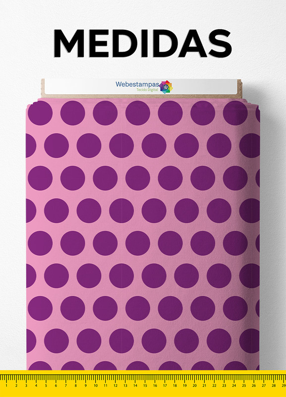 Tecido Microfibra Estampa Digital  Poa Grande Roxo e Rosa 1,55m de Largura