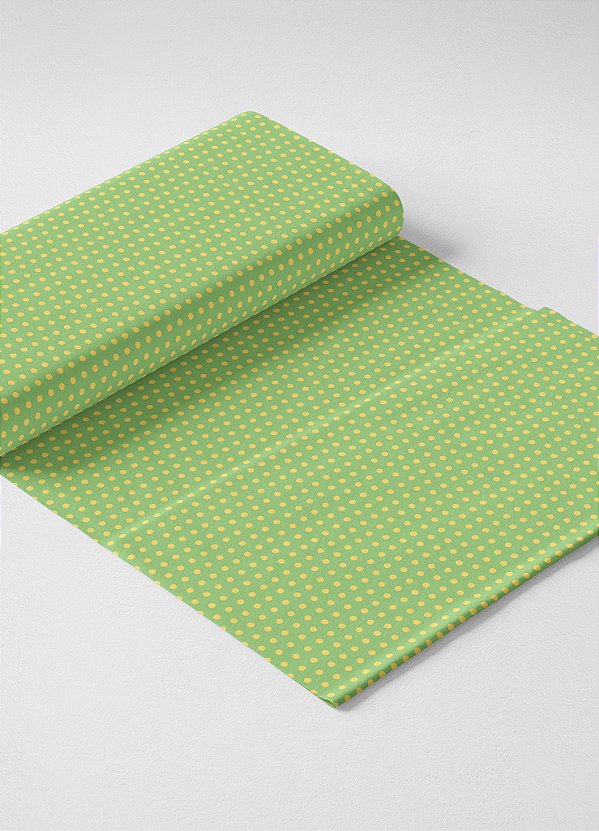 Tecido Microfibra Estampa Digital  Poa Mini Amarelo Fundo Verde 1,55m de Largura