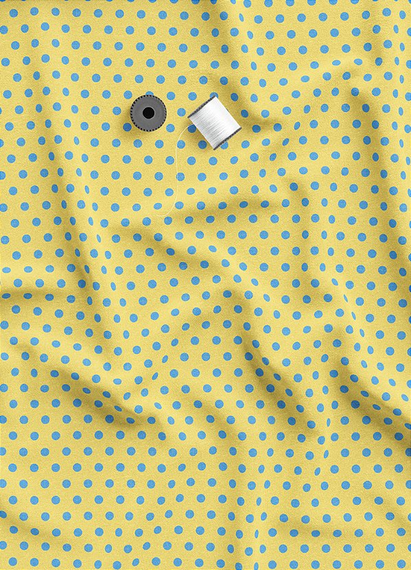 Tecido Microfibra Estampa Digital  Poa Mini Azul Fundo Amarelo 1,55m de Largura