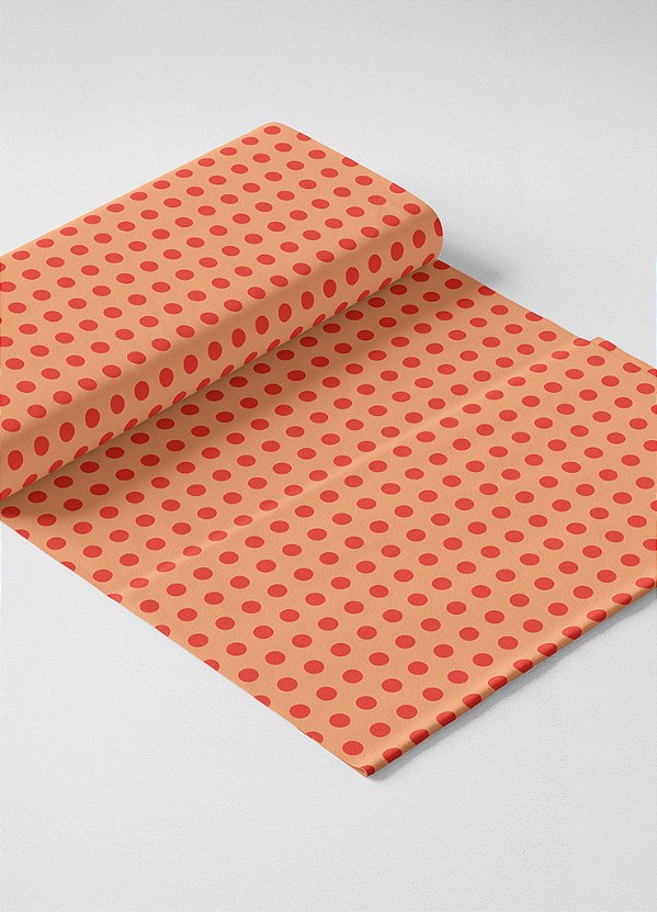 Tecido Microfibra Estampa Digital  Poa Vermelho e Laranja 1,55m de Largura