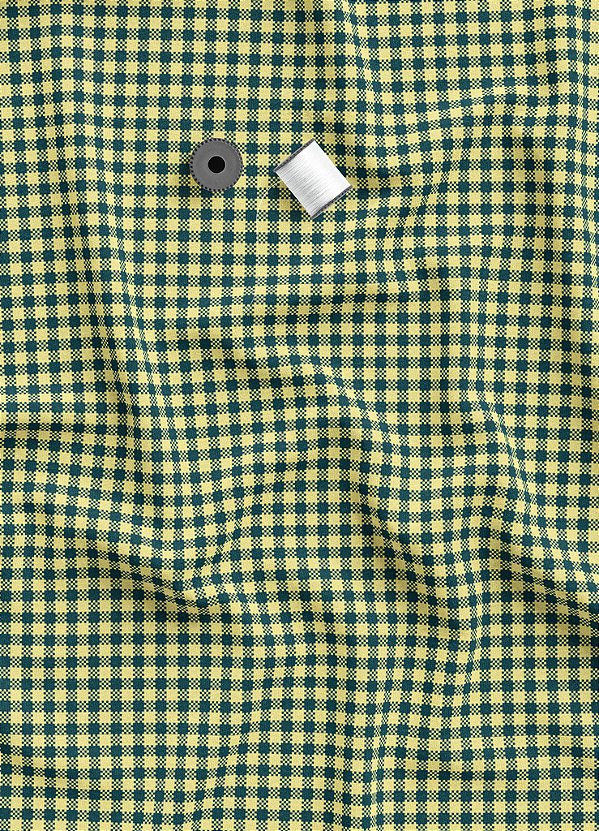 Tecido Microfibra Estampa Digital  Mini Xadrez Amarelo e Marinho 1,55m de Largura