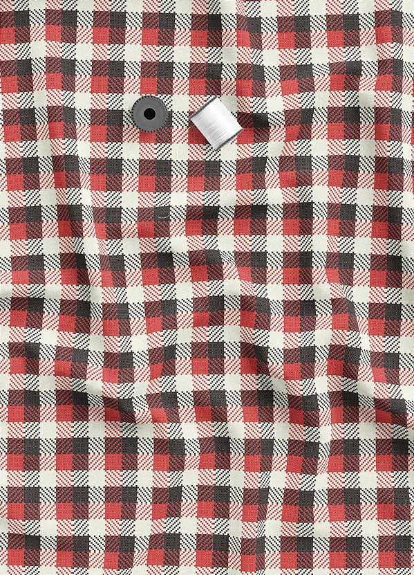 Tecido Microfibra Estampa Digital  Quadros Vemelho Preto e Palha 1,55m de Largura