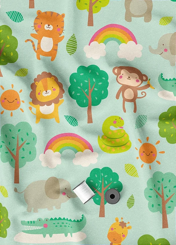 Tecido Microfibra Estampa Digital Arco-Íris dos Bichos 1,55m de Largura