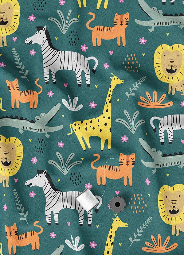 Tecido Microfibra Estampa Digital Savana Fundo Verde 1,55m de Largura