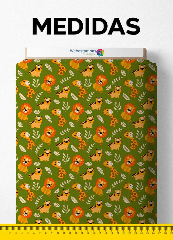 Tecido Microfibra Estampa Digital Selvinha Fundo Verde 1,55m de Largura