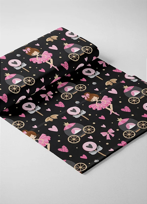 Tecido Microfibra Estampa Digital Carruagem e Bailarina 1,55m de Largura