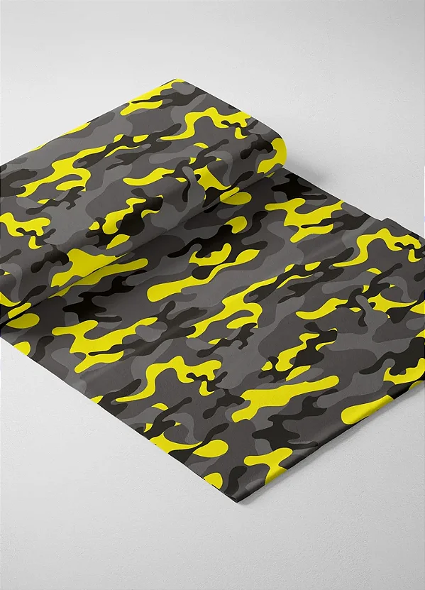 Tecido Microfibra Estampa Digital Camuflada Amarela e Cinza 1,55m de Largura