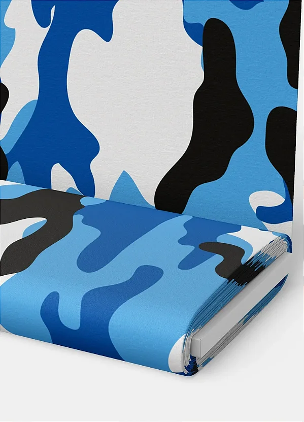 Tecido Microfibra Estampa Digital Camuflada Azul, Branco e Preto 1,55m de Largura