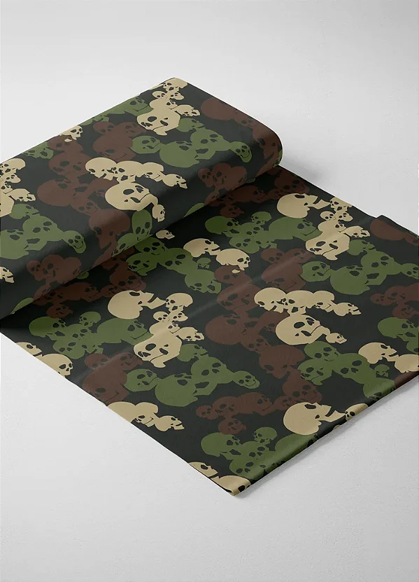 Tecido Microfibra Estampa Digital Camuflado De Caveiras Verde 1,55m de Largura