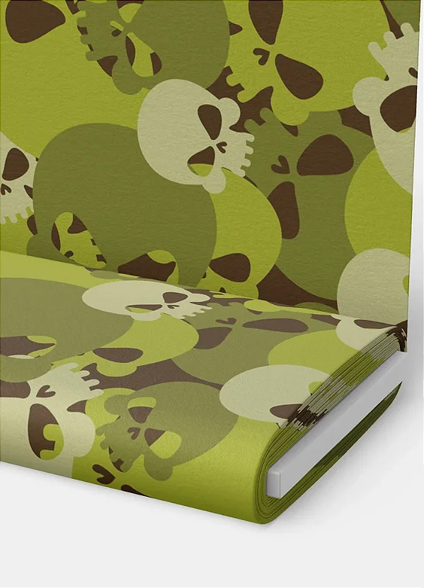 Tecido Microfibra Estampa Digital Caveira Camuflada Verde e Branco 1,55m de Largura