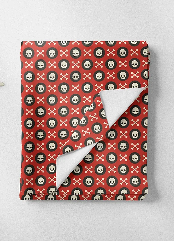 Tecido Microfibra Estampa Digital Caveira Circulo Preto 1,55m de Largura