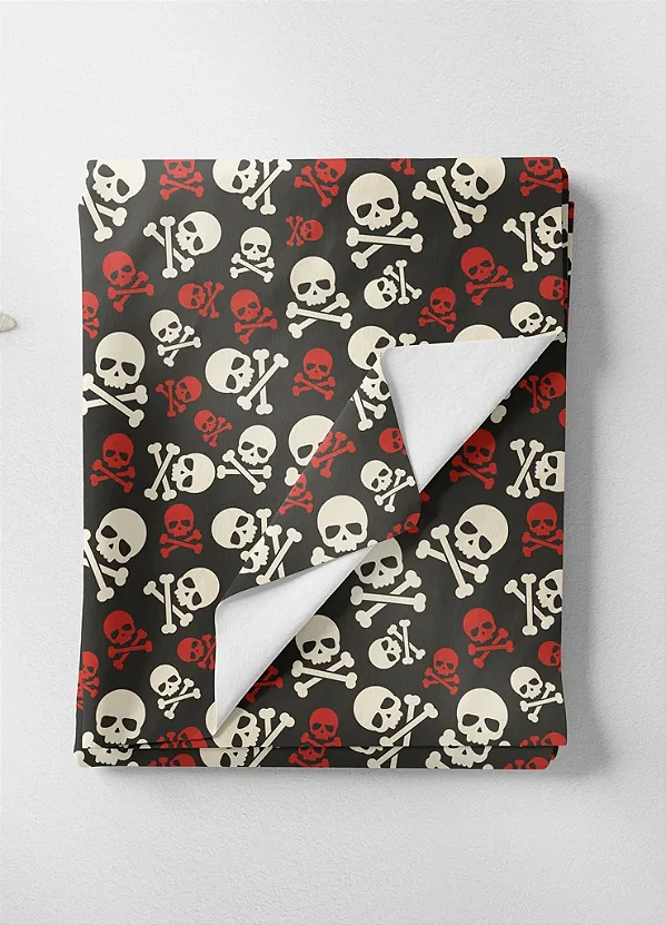 Tecido Microfibra Estampa Digital Caveira Vermelho e Branco 1,55m de Largura