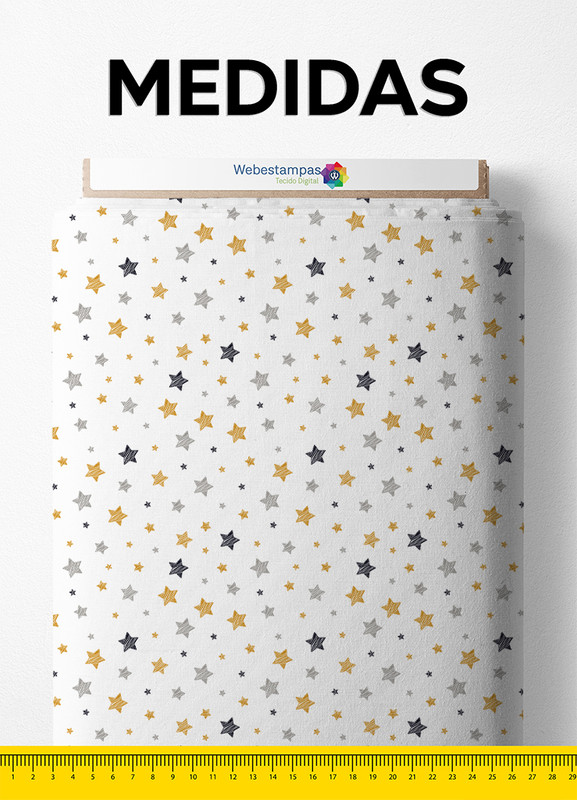 Tecido Microfibra Estampa Digital Estrela Preto e Dourado 1,55m de Largura