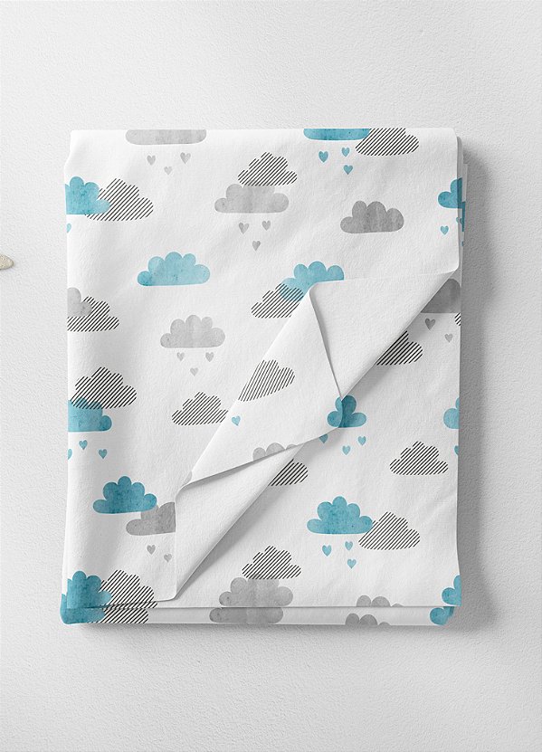 Tecido Microfibra Estampa Digital Nuvem Azul e Cinza 1,55m de Largura