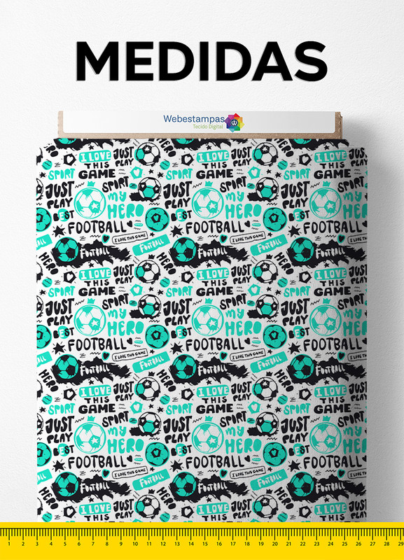 Tecido Microfibra Estampa Digital Futebol Azul Claro e Preto 1,55m de Largura