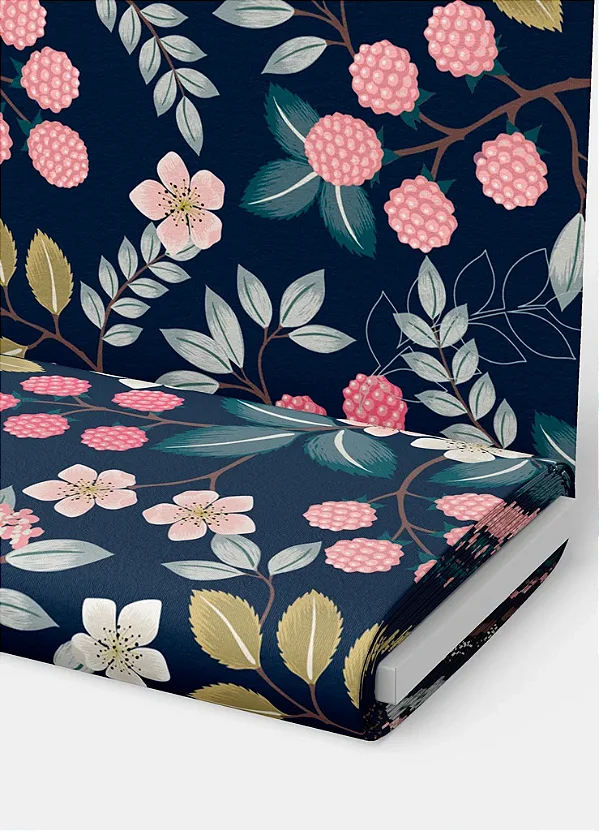 Tecido Microfibra Estampa Digital Botão De Flores Fundo Marinho 1,55m de Largura