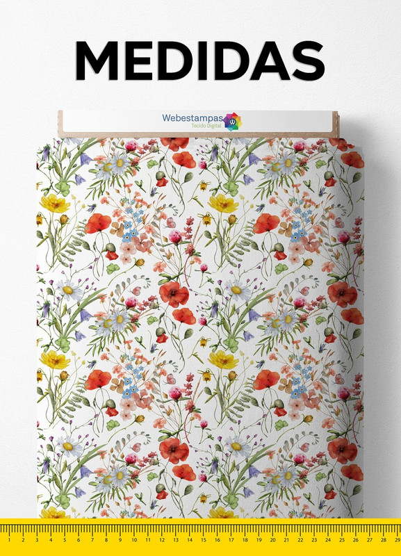 Tecido Microfibra Estampa Digital Floral Amarelo Laranja e Verde 1,55m de Largura