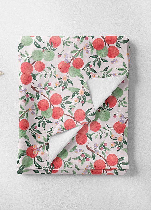 Tecido Microfibra Estampa Digital Maçãs Vermelhas e Verdes 1,55m de Largura