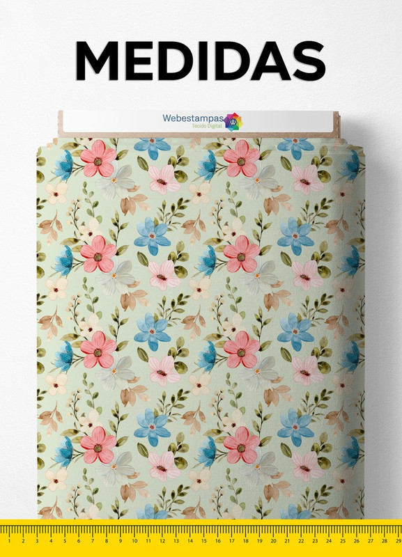 Tecido Microfibra Estampa Digital Pintura De Flores Azul e Rosa 1,55m de Largura