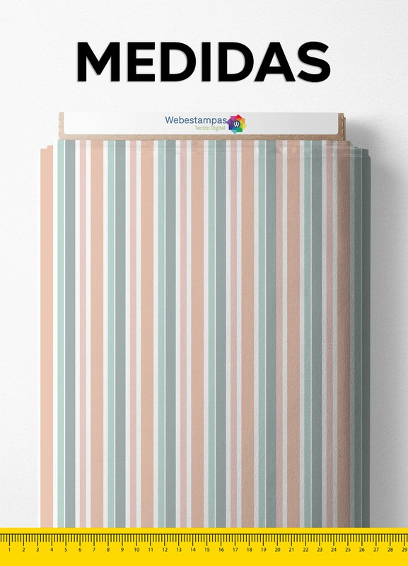 Tecido Microfibra Estampa Digital Listras Tons Claros Fundo Branco 1,55m de Largura